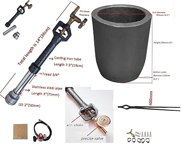 LSMIITTH 16KG Propane Melting Furnace for Aluminum, Gold, Silver, Copper - Dual Burner 200,000 BTU High Efficiency Foundry Kit with 16KG & 6KG Crucibles, Metal Clip Tongs for Casting Jewelry & DIY