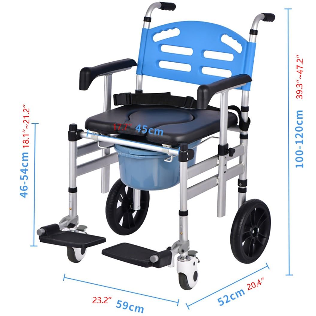 Sedia per WC regolabile in altezza,Sedia da Doccia con Ruote Pieghevole,Sedia wc portatile,per Anziani Multifunzione Sedia,per Anziani e disabili A