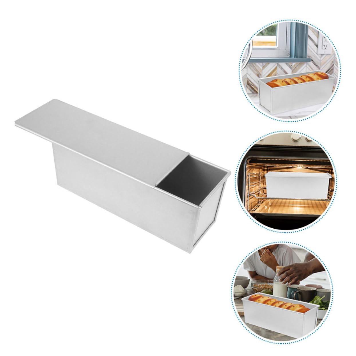 COLLBATH Moule à Pain de Mie Grosse Capacité avec Couvercle Coulissant en Alliage D'aluminium Argenté pour Cuisson Uniforme Four, pour Pâtisserie Quotidienne
