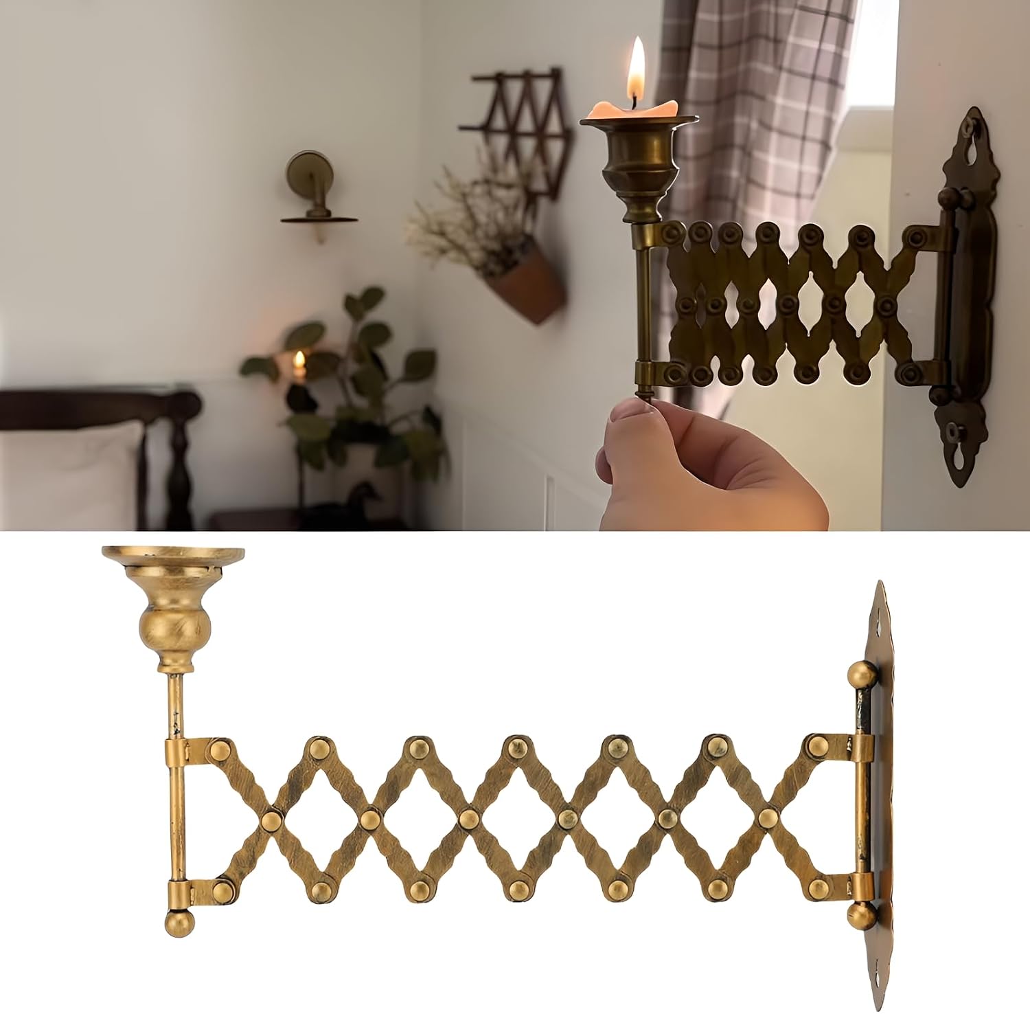 Gold Extendable Iron Wall Candle Sconce for Taper Candles