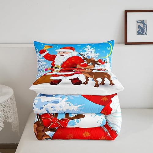 Miniatura 5 de Erosebridal Juego de edredón de Feliz Navidad, juego de edredón de Papá Noel para dormitorio de niños y niñas, edredón acolchado de ciervos y alces
