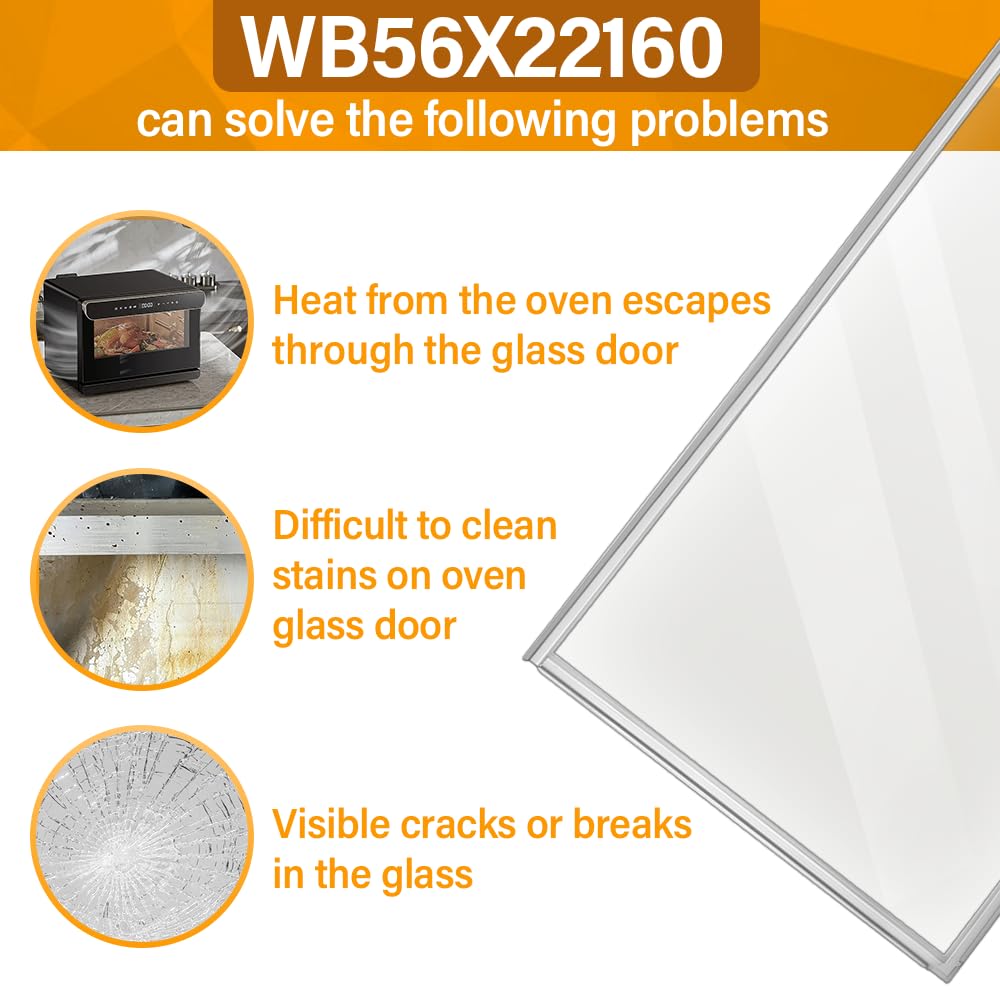 WB56X22160 - Cristal de puerta interior para estufas eléctricas GE, horno de pared, estufa de gas, horno eléctrico, compatible con horno Hotpoint, RCA y Kenmore, números de pieza: WB55T10191,