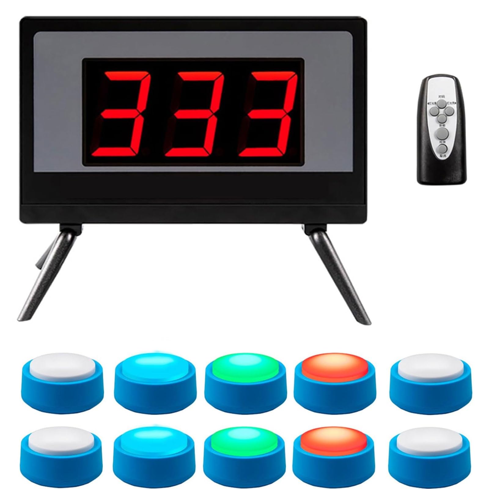 Sistema di Gioco a Quiz Wireless, 1 Monitor + 10 Buzzer, 4 Colori di Stato, Dibattitore Intelligente con Telecomando Wireless, Aggiungi Fino a 32 Pulsanti, per Quiz a Premi, Concorsi Scolastici