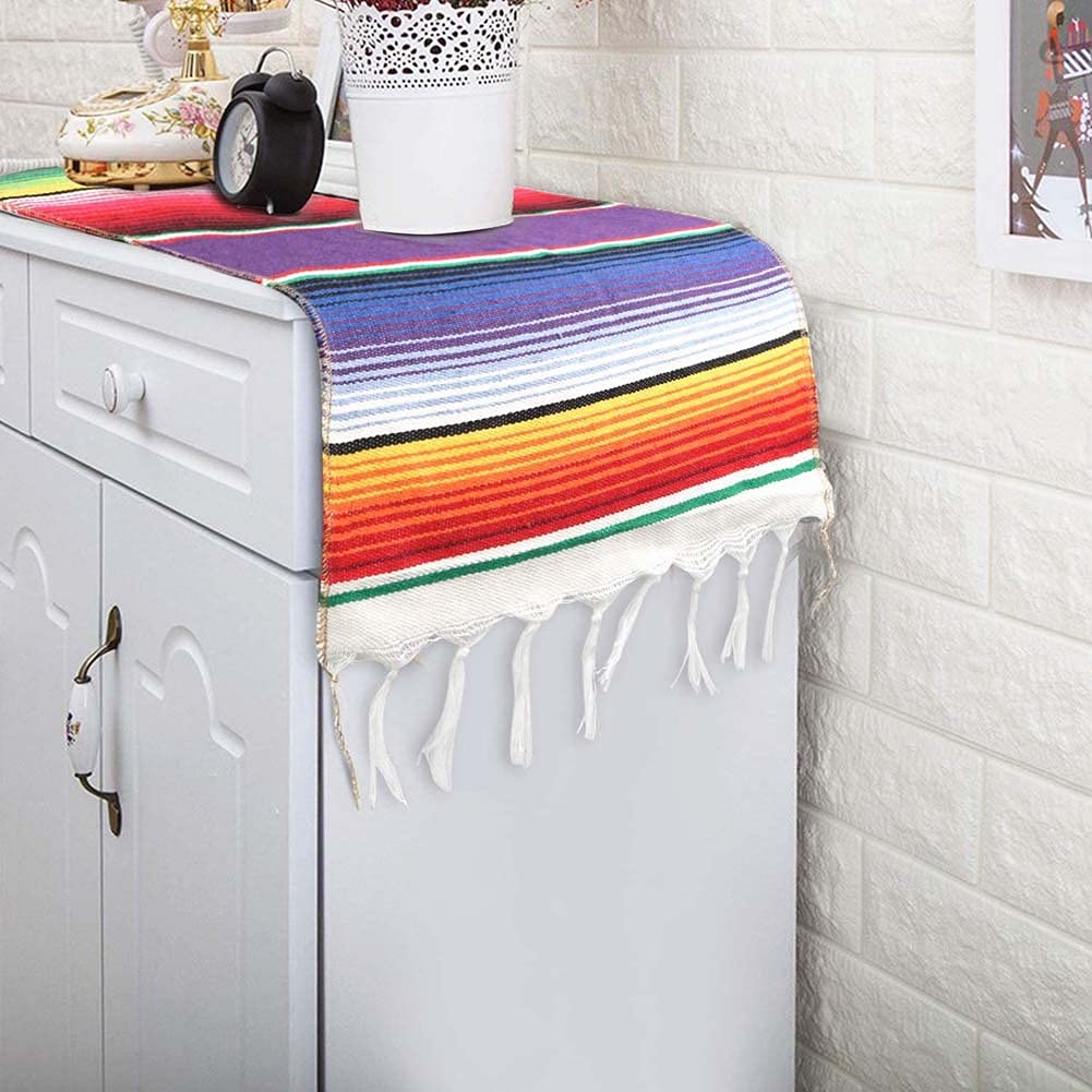 4 Confezione da 14 x 84 Pollici Tavolo Messicano 14 x 84 Pollici Festa Messicana Decorazioni di Nozze Striscia di Cotone Serape Coperta Runner (Rosso