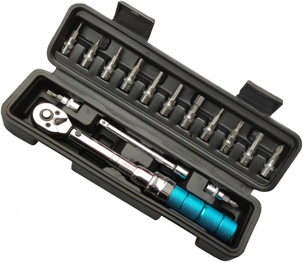 KOET Torque Wrench,15pcs 1/4" DR 2-15Nm Mini Bike Torque Wrench Set Adjustable Bicycle Repair Tool Kit Tubular Socket Wrench