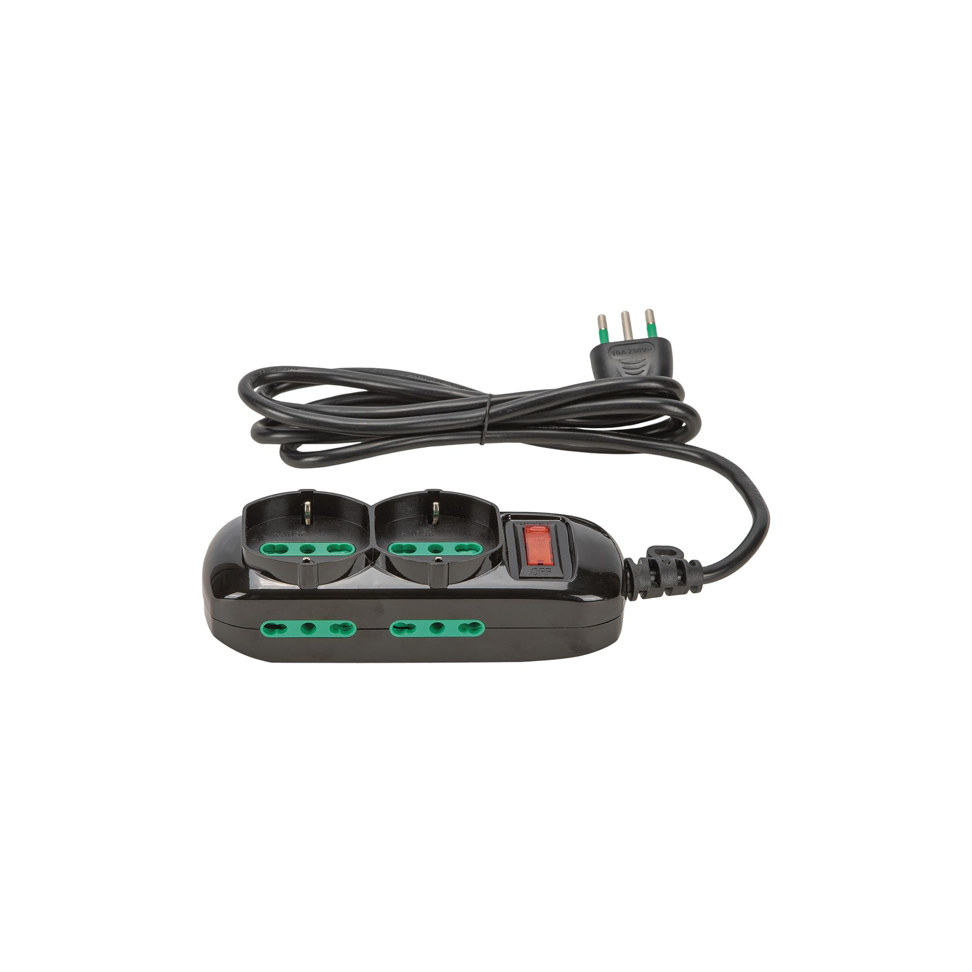 FANTON Multipresa TRIAX 2 prese bipasso-schuko 4 prese bipasso cavo 1,5m spina a squadra 10A interruttore di sicurezza nero