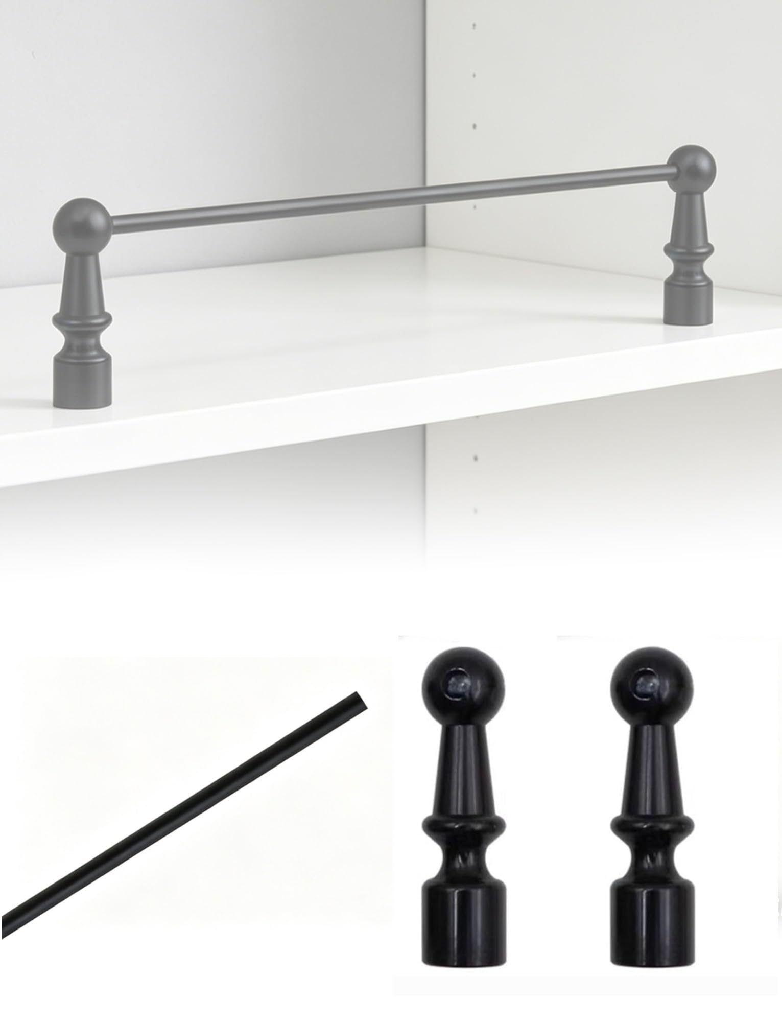 Aluminum Fence for Shoe Rack, Decorative Shelf Guard Rail for Wood Cabinets, Wardrobe Barrier Rod, Display Cupboard(Black,71cm/28in)