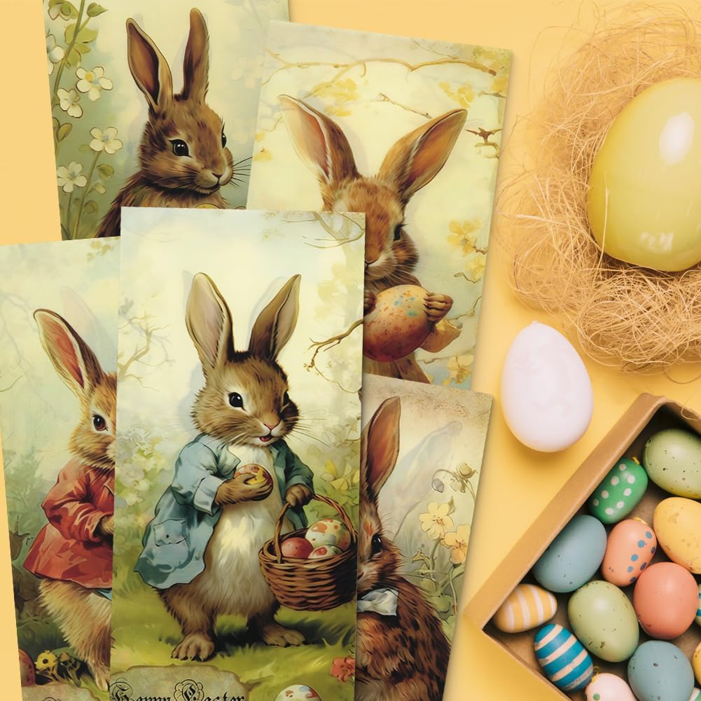 Geluode Easter Rabbit Cellophane Treat Bags, Vintage Victorian Easter Egg Bunny Watercolor Candy Treat Goodie Bags with Twisted Ties for School Lunches, Spring Easter Party Favor Supplies image 4