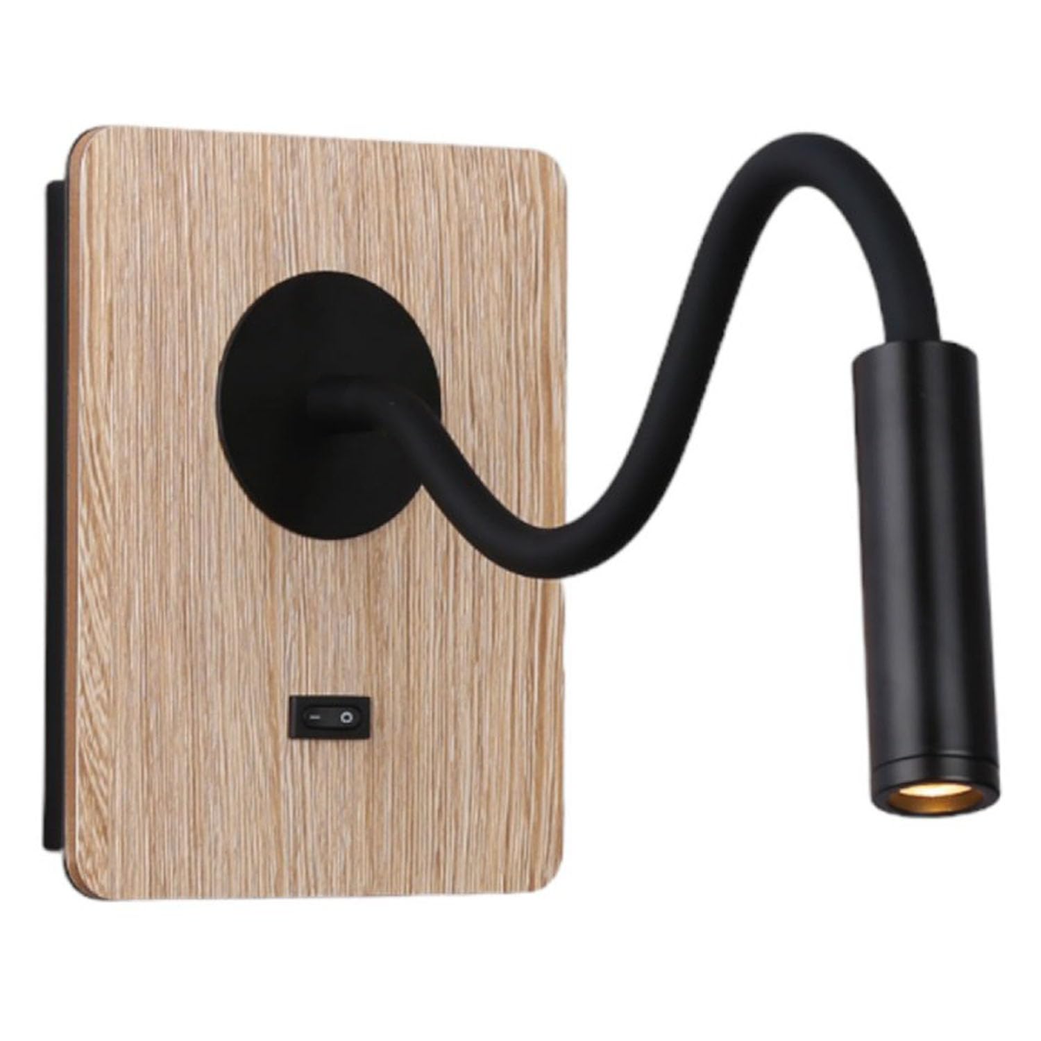 B·LED BARCELONA LED Aplique de Pared Madera con Interruptor y Foco Negro Flexible Luz Blanco Cálido para Lectura Cama Mesita de Noche Hotel