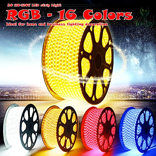 Image of RGB LED Strip Light, AC 110-120V Flexible /Waterproof /Multi Colors /Multi-Modes Function /Dimmable SMD5050 LED Rope Light with Remote for Home /Office /Building Decoration (131.2ft /40m)