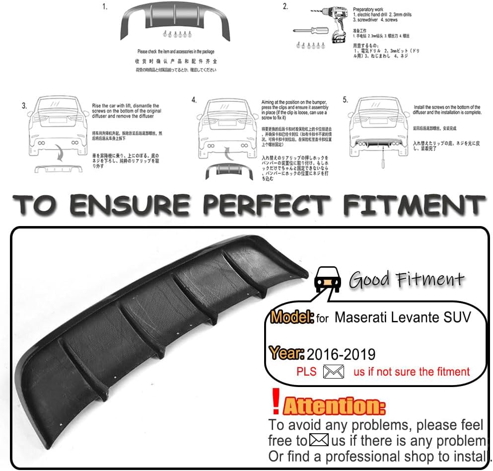 Real Carbon Fiber Rear Diffuser for Maserati Levante Base & S Sport Utility 4-Door 2016-2019 Lower Bumper Lip Spoiler Body Kit Factory Outlet