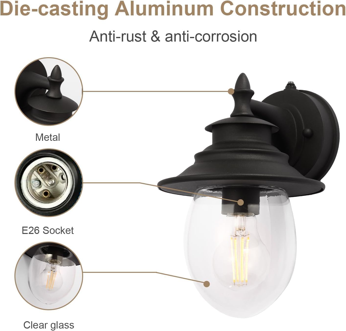 Kalium Outdoor Porch Light Fixtures, Upgrade Sconce Lighting Exterior Wall Sconce Decor for Front Door House