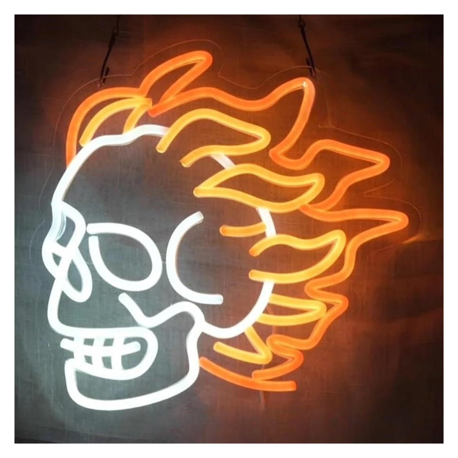 Hanging Art Neon Signs Skull Fire Neon Sign LED Light USB Dimmable For Gaming Boys Room Man Cave Living Room Party Tattoo Shop Studio Wall Decor 40cm