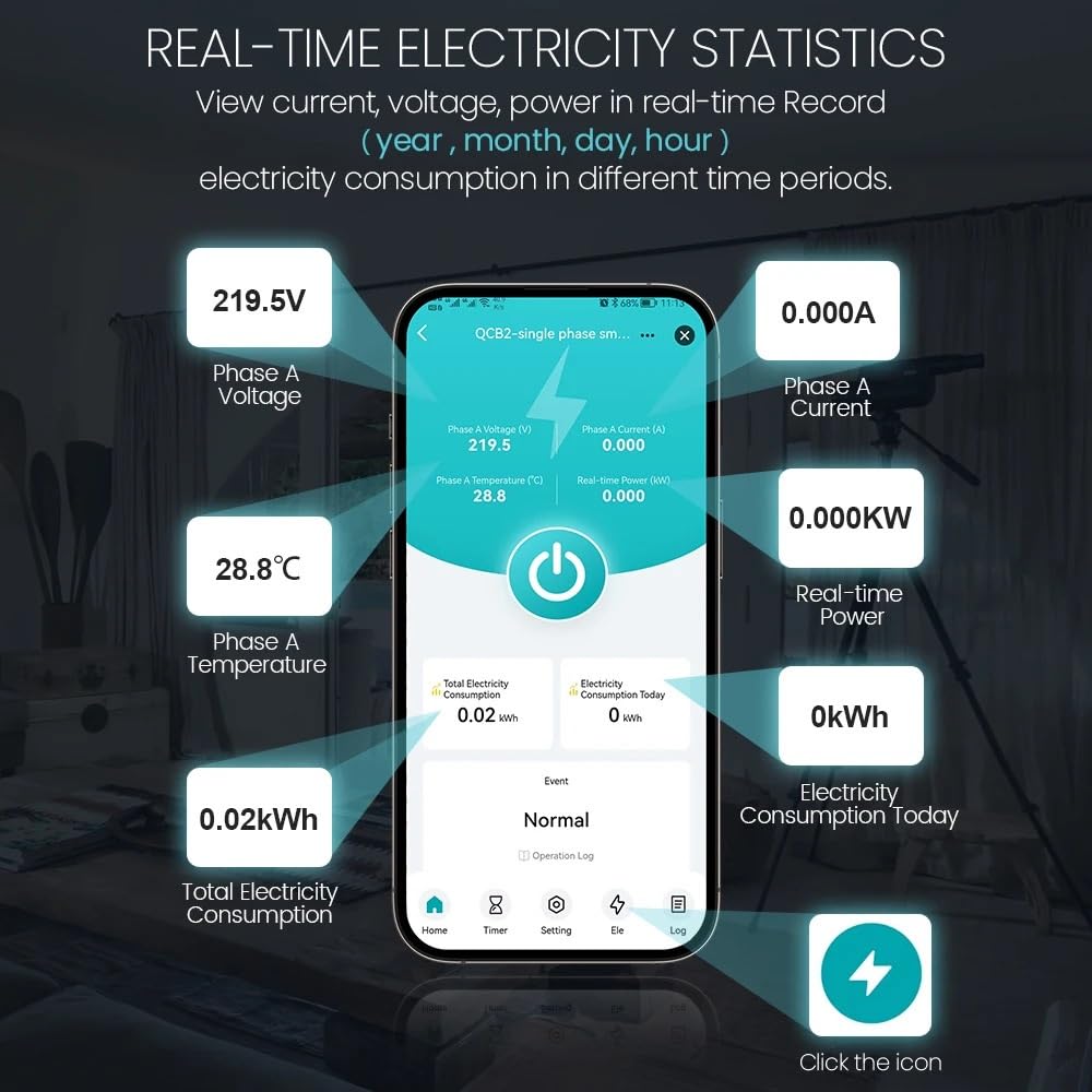 RCBO Interruttore automatico di misurazione WIFI Smart Life Timer Interruttore di richiusura automatico dell'interruttore wireless con telecomando(2P)