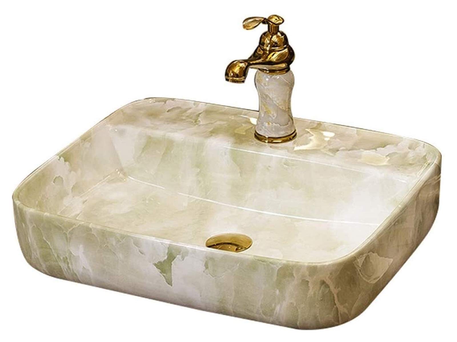 WOTZOV Vessel Sink Hotel Art Sink For Outdoor Bistro-52X42X13Cm Vessel Sink With Faucet,Bathroom Above Counter Toilet Lavatory Bowl,