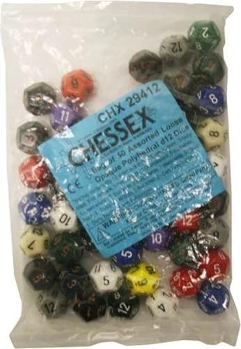 DND - Juego de dados Chessex D&D de 0.630 in, juego de dados poliédricos de plástico opaco surtidos, dados de mazmorras y dragones, incluye 50 dados