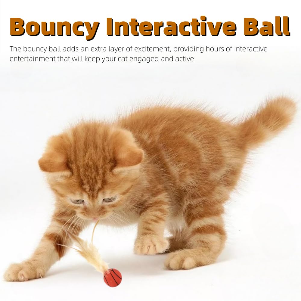 6Pcs Cat Toy Balls with Feather Interactive Feather Toy for Indoor Cats Bouncy Ball with Feather for Cats Indoor and Outdoor Play Interactionion (6-Color Mixture) - Image 2