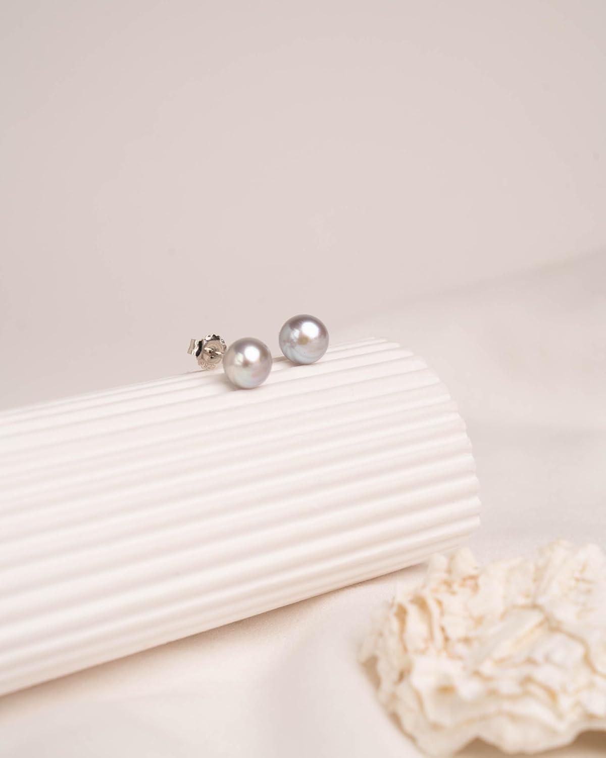 Freshwater Cultured Pearl Stud Earrings for Women Button Shape Gray Color SECRET & YOU - Sterling Silver 925 - Available in 4 sizes from 8 mm to 11 mm