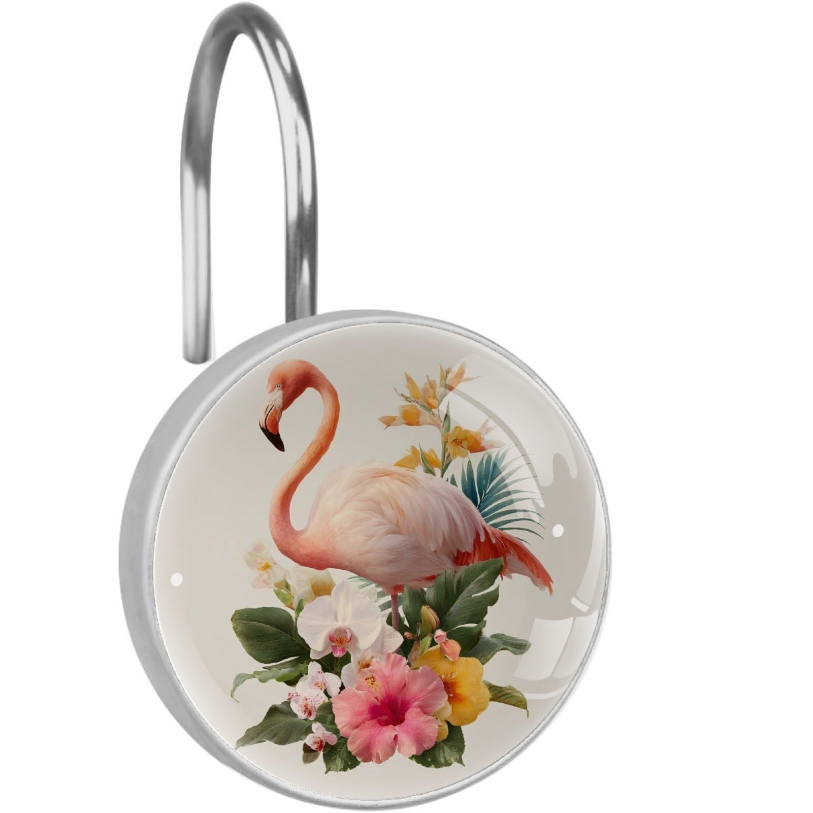 VAPOKF Decorative Shower Curtain Hook, Flower Flamingo Rustproof Stainless Steel Shower Curtain Hook for Bathroom, Shower Curtain Hangers for Shower Rod