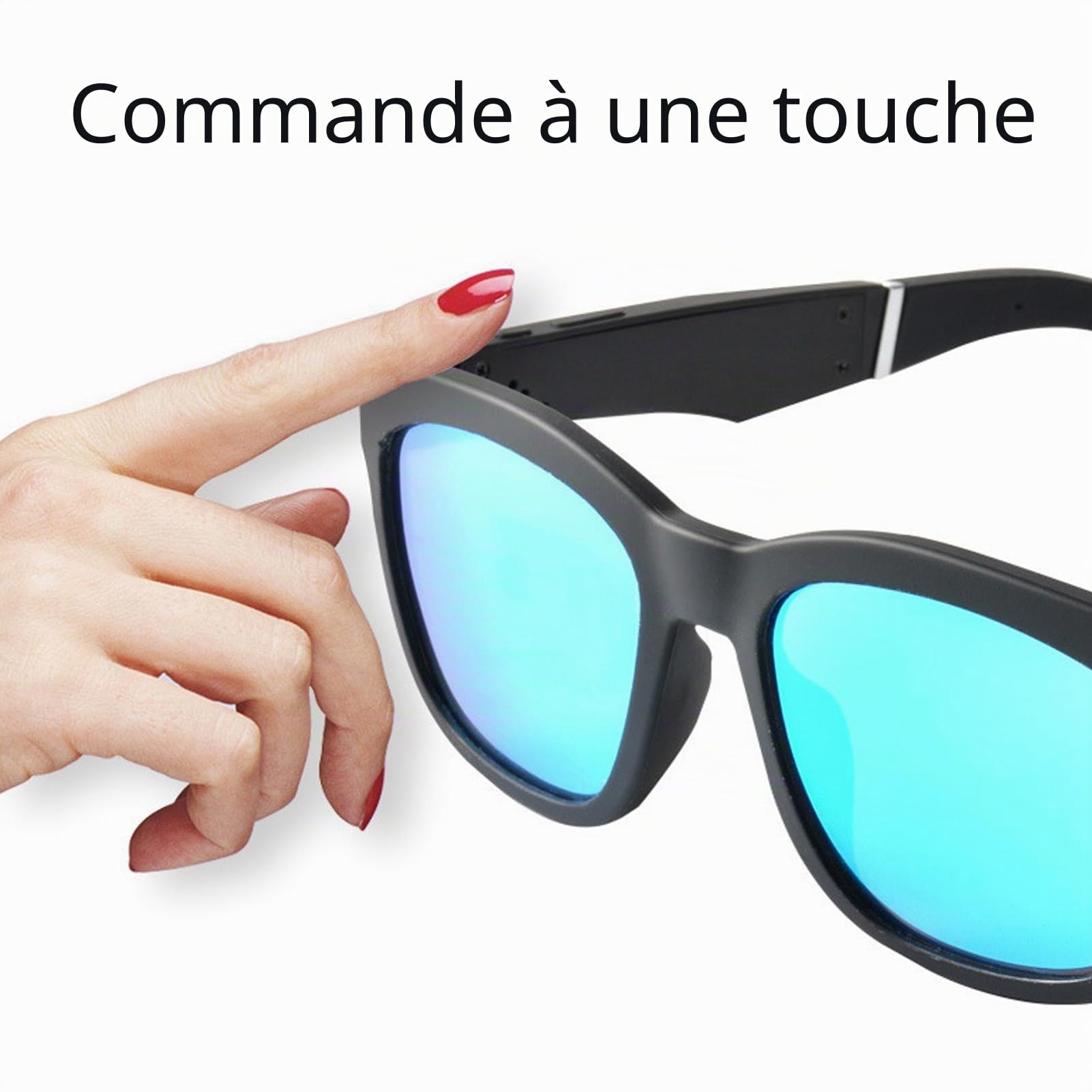 Lunettes Intelligentes, Lunettes de Audio Bluetooth pour Hommes et Femmes, Lunettes de Musique à Oreille Ouverte à Conduction Osseuse, Réduction du Bruit BT 5.0, Lunettes