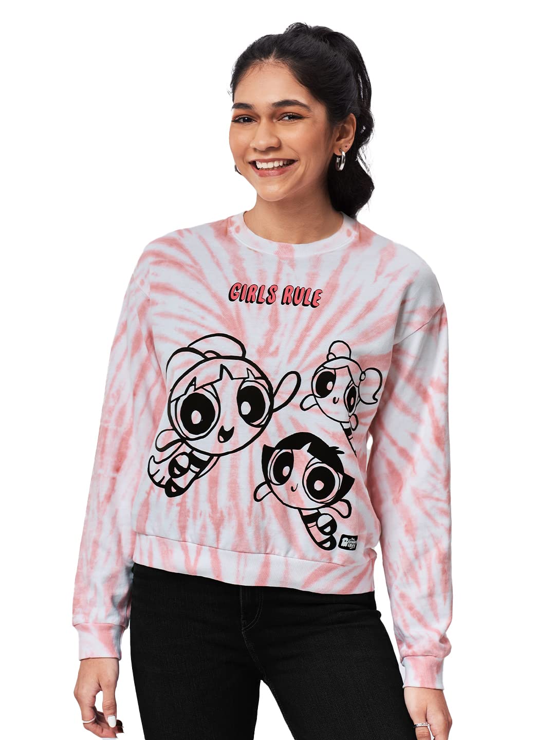 the souled store Women Official Powerpuff Girls: Girls Rule Tie Dye Multicolored Printed Sweatshirts-picture-13