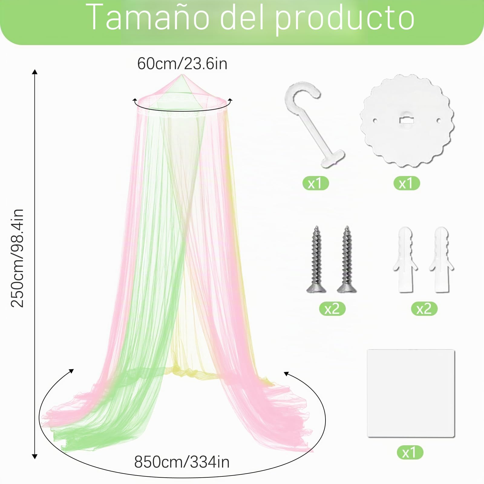 Mosquitera de cama, mosquitera de viaje, para colgar para cuna, viaje, malla fina (60 x 250 x 850 cm)