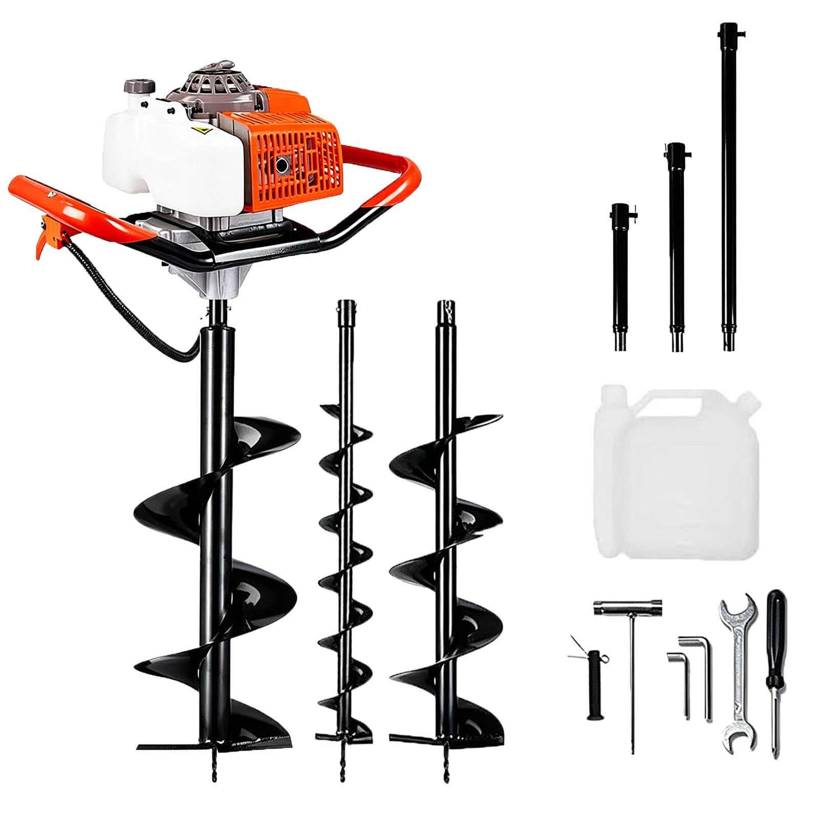 Koyike One Color Heavy Duty 63Cc Post Hole Digger Gas Powered, Earth Auger With 3 Drill Bits Plus 3 Extensions, 80 Holes/H Efficiency Gasoline Hole Digger For Farm Gardening