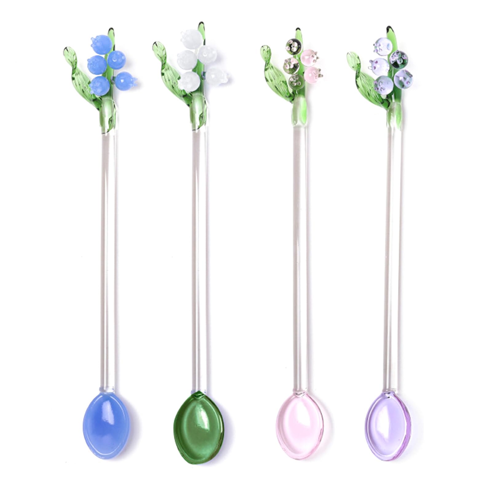 YS0911 Glass Stirring Spoon Bells Orchids Flower Stirring Rod Coffee Teas Mixing Spoon Drinkware Stirrer Spoon Restaurant Clear Petites Teaspoons Restaurant Utensils Spoon, Purple