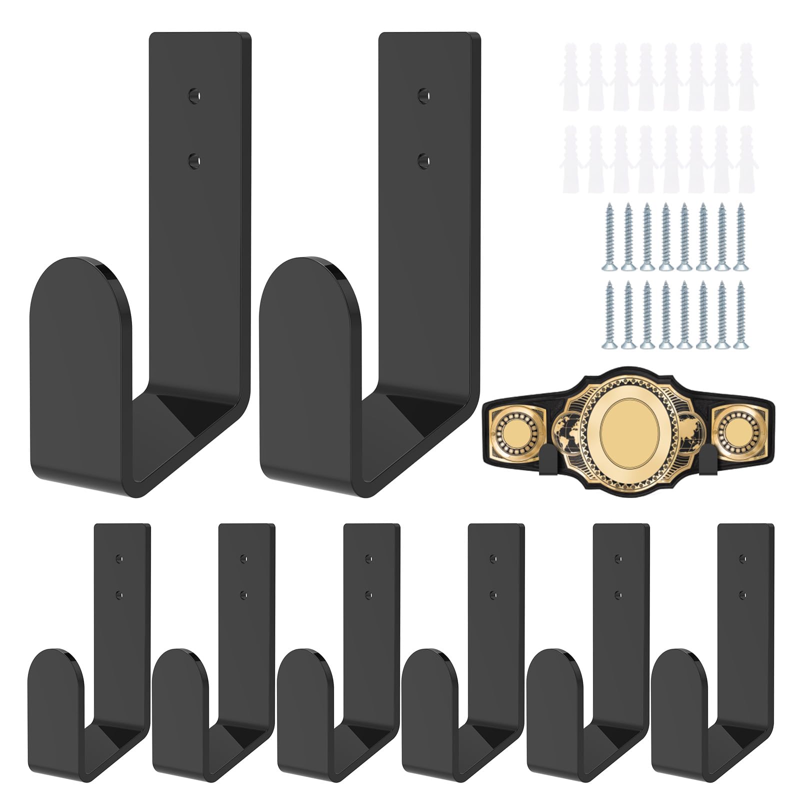 MENIBBLER Wrestling Championship Belt Wall Mount Display Case for Adult and Kid Sturdy and Easy to Install Title Belt Organizer Holder for Wall (8Pcs)