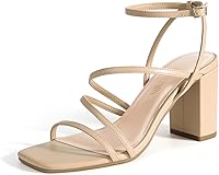 DREAMPAIRS Women's Indie Chunky Block Heel Strappy Square Toe Ankle Sandals - Rhinestone Wedding Party Heels