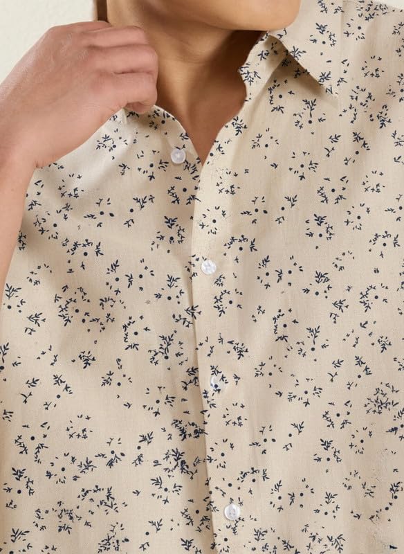 Image of MARK & ALBERT Men's Half Sleeve Linen Slim Fit Shirt