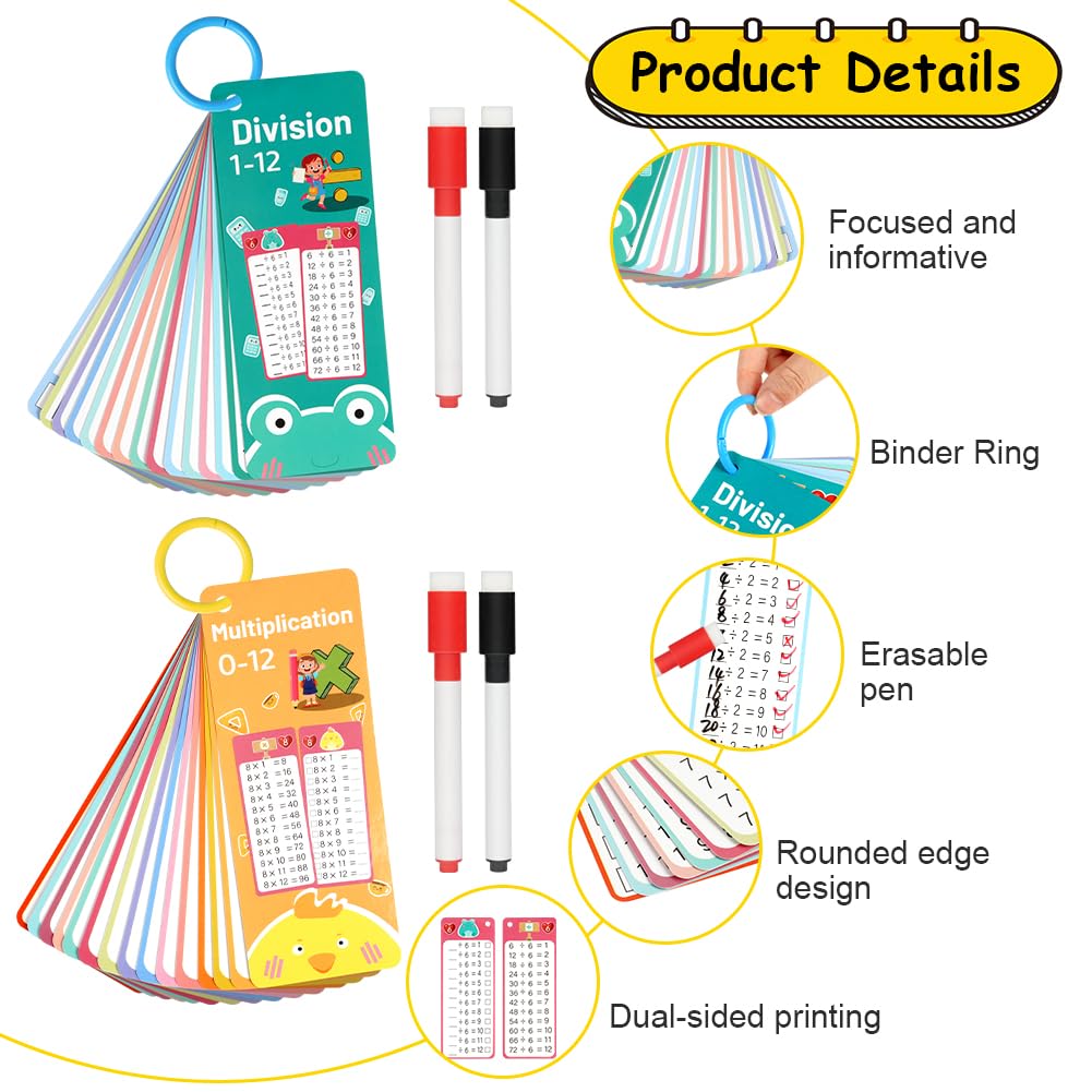 AOOHA Times Table Math Flash Cards,Multiplication Time Tables Flash Cards with 4 Dry Erase Pens,Multiplication Educational Game for Kids 1st to 3rd Grades - Image 3