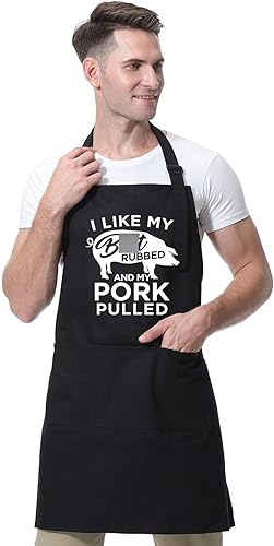 Miniatura 5 de Miracu Delantales de cocina divertidos para hombres, delantales de barbacoa para hombre con bolsillos, I Like My Butt Rubbed and My Pork Pull -
