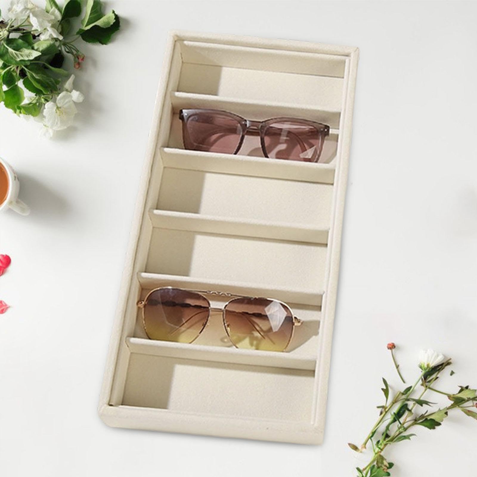 TISHITA Bandeja para Gafas Organizador de Gafas de Sol, Caja de Almacenaje de Lentes Soporte para Joyas Material Suave Resistente para Regalar Uso en Tocador, Bandeja de Almacenamiento, Beige — view 5