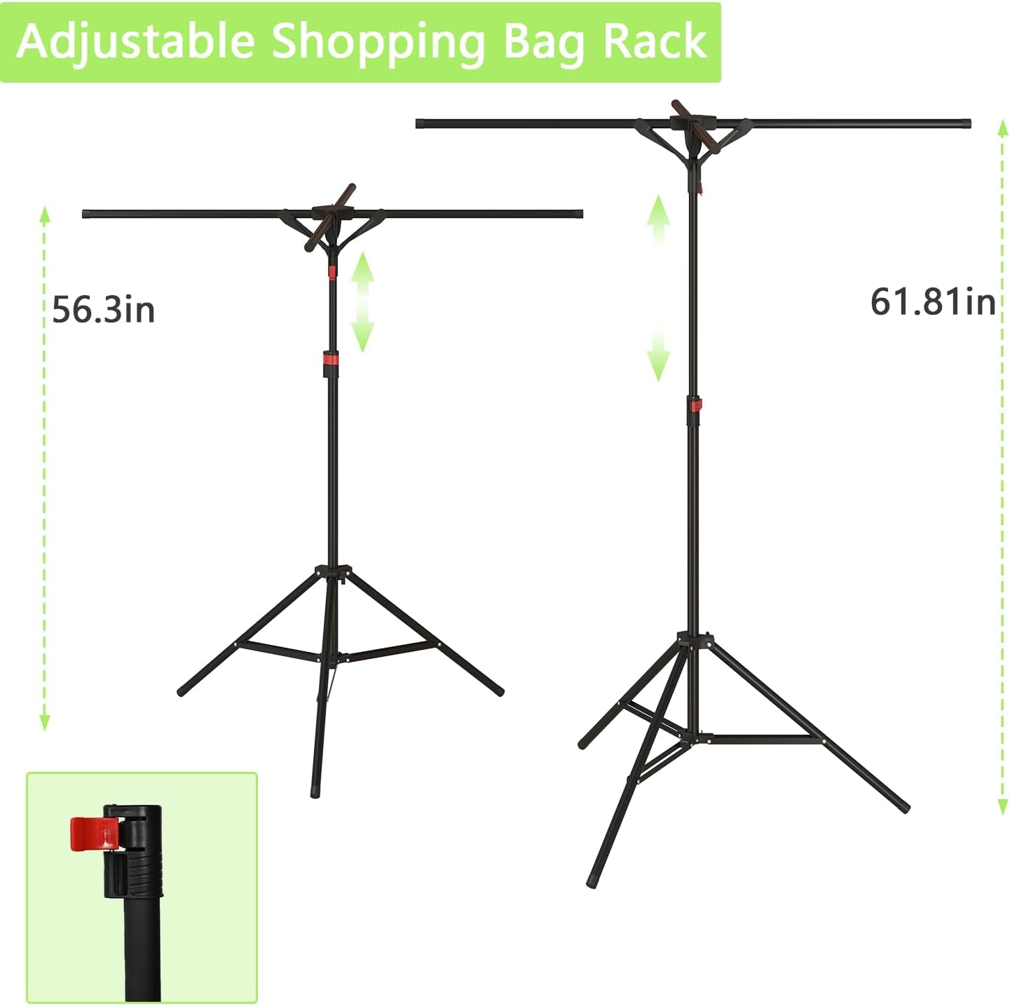 lukar Shopping Bag Rack,Heavy Duty Metal Tote Bag Holder with 4 Foldable Arms,Adjustable Bag Rack Stand for Trade Show,Boutique,Malls
