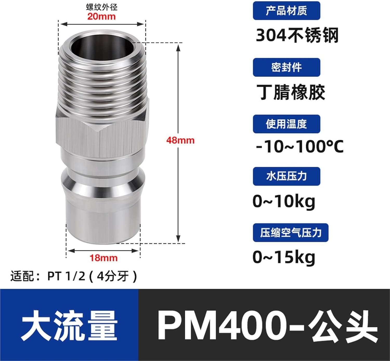 304 Stainless Steel C Type Marine Pipe Quick Coupling SM400SF600 Min SH800 Mm Head 1 Inch 1Pcs(不锈钢PM400)