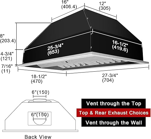 Miniatura 2 de Akicon Inserto para campana extractora de 30 pulgadas, 600 CFM, inserto de conducto de acero inoxidable ultra silencioso, campana de ventilación de
