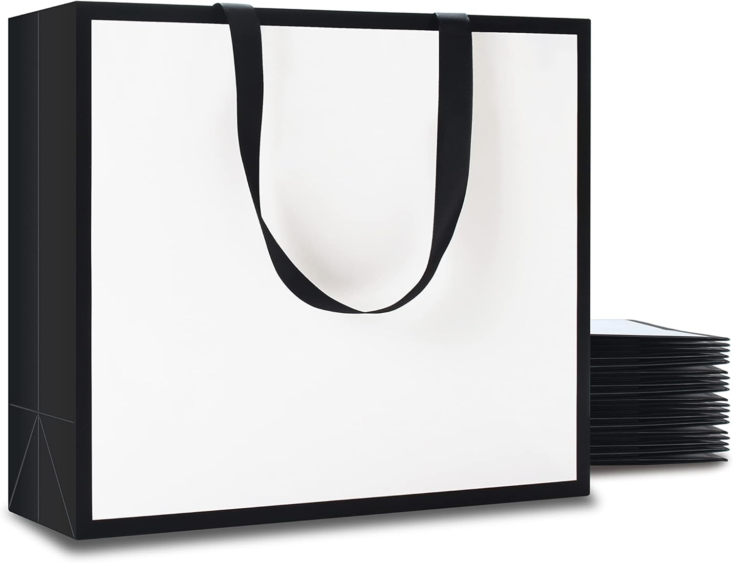 YACEYACE Black and White Gift Bags Bulk, 20Pcs 12.5"x4.5"x11" White and Black Gift Bags with Ribbon Handles,Large Gift Bags for Shopping,Party,Retail