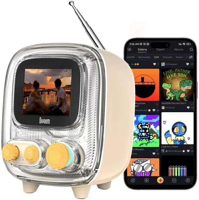 Divoom Tiivoo‑2 Pixel Art Bluetooth Speaker Gift with Alarm Clock, FM Radio, White Noise & Pixel Display for Home,Gaming Desk,Bedroom,Kitchen,Outdoor (Beige)