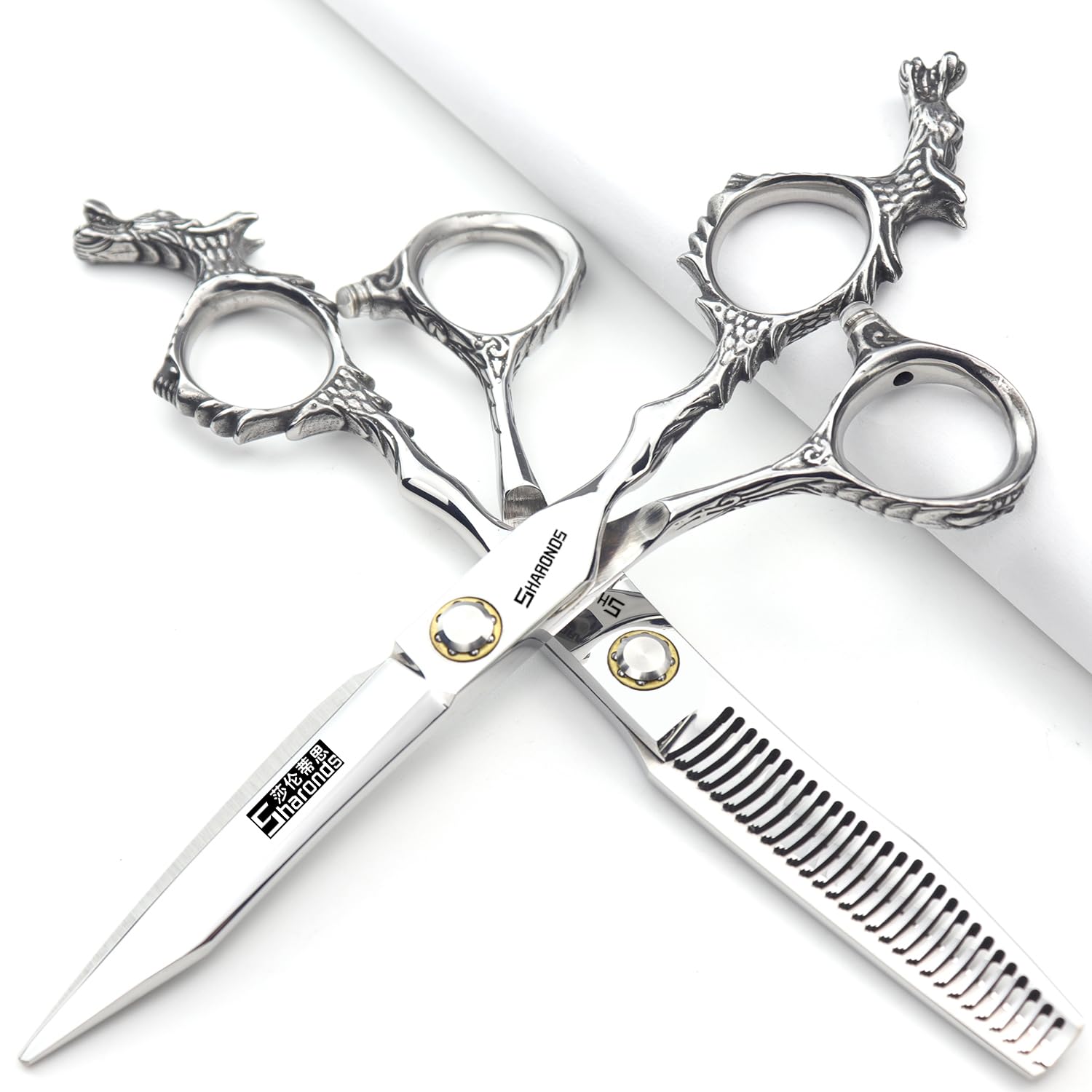 Sharonds Men's 6-Inch 2-Piece Set Silver 440C High Hardness Sharp Professional Hairdressing Scissors 6/7 Inch Salon Hairdresser Special Hair Cutting Cutting Scissors (6-Inch 2-Piece Set)