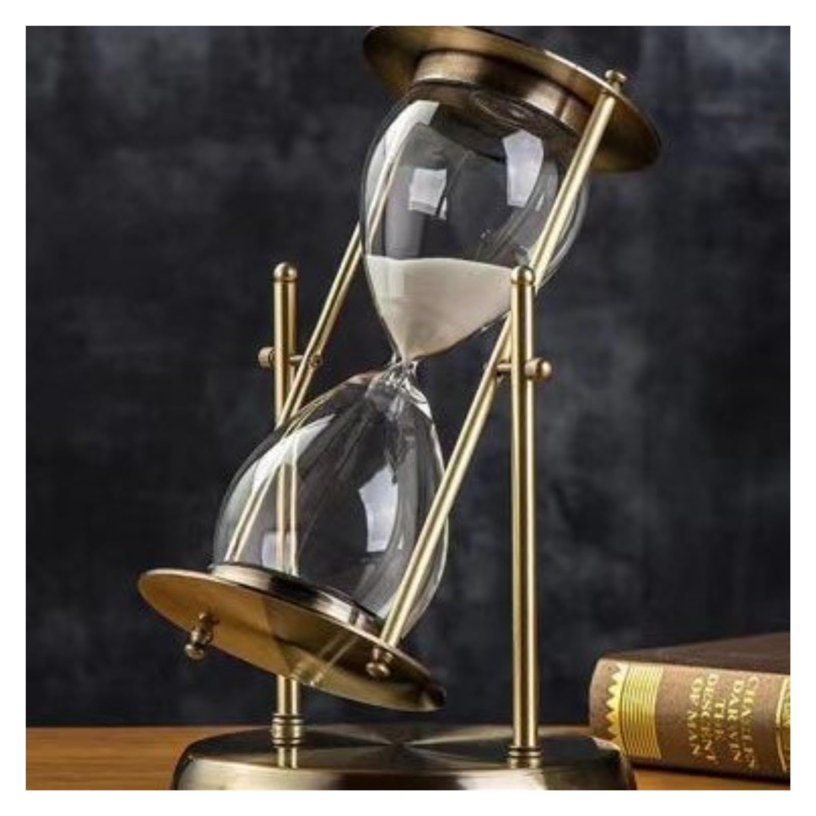 Rotating High-End Hourglass - Temporizador de arena de metal y cristal con corona de latón, decoración de escritorio premium para oficina y estudio en casa, idea ejecutiva (grandes 60 minutos, arena