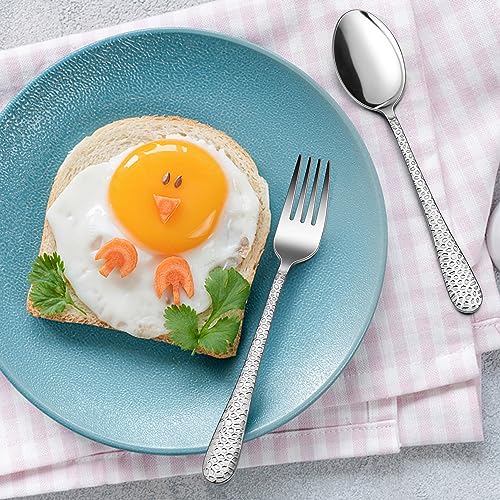 Herogo Kids Cutlery Set, 12 Pieces Stainless Steel Childrens Cutlery Sets, Child Toddler Silverware Include 4 Knives, 4 Forks, 4 Spoons, Proper Size & Smooth Edge, Dishwasher Safe, Hammered Handle - Image 5