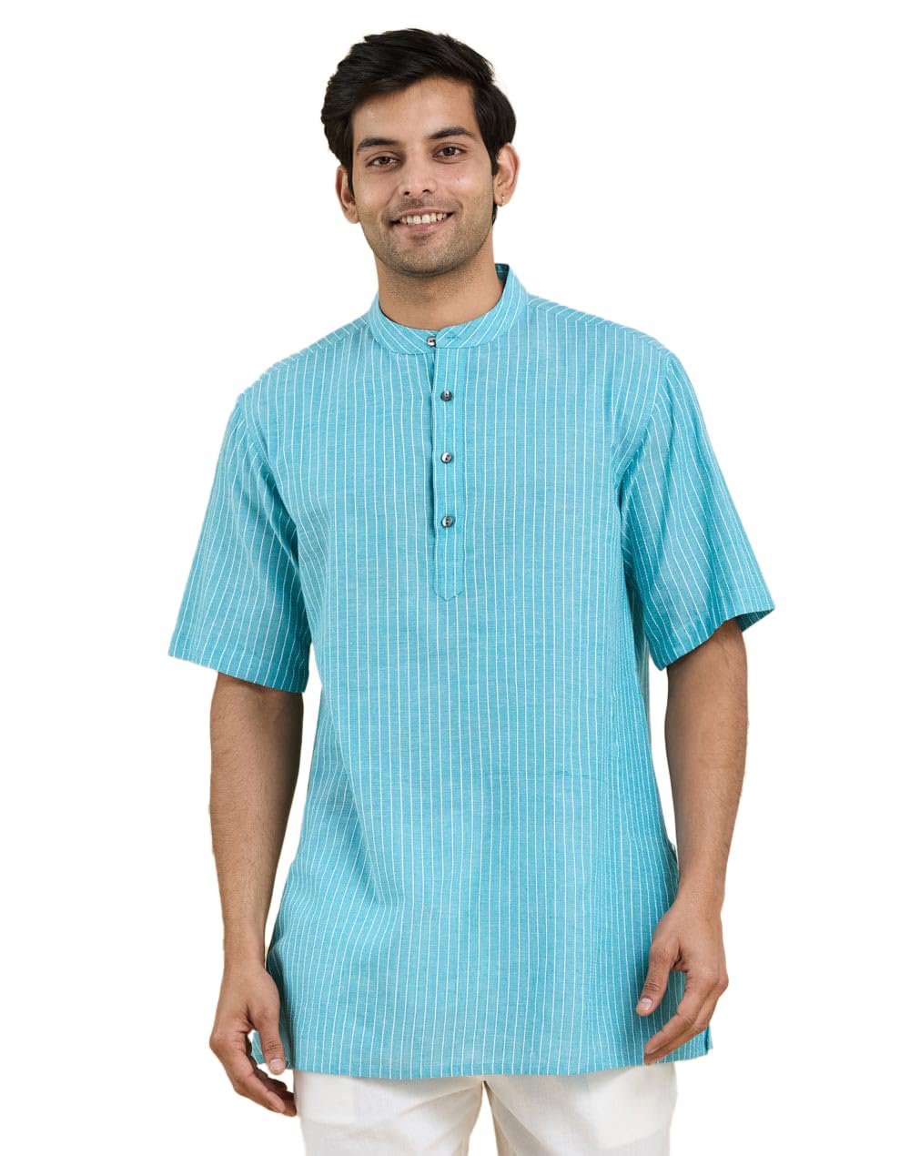 Blue Cotton Dobby Short Kurta-image-29