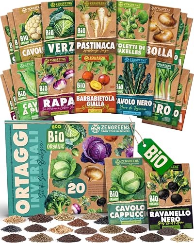 ZenGreens® - Set di Semi di Ortaggi Invernali bio (20 pezzi) - 20 Semi di Ortaggi Invernali per Coltivazione Facile in Giardino, Balcone o Serra - Semi da Piantare - Sementi