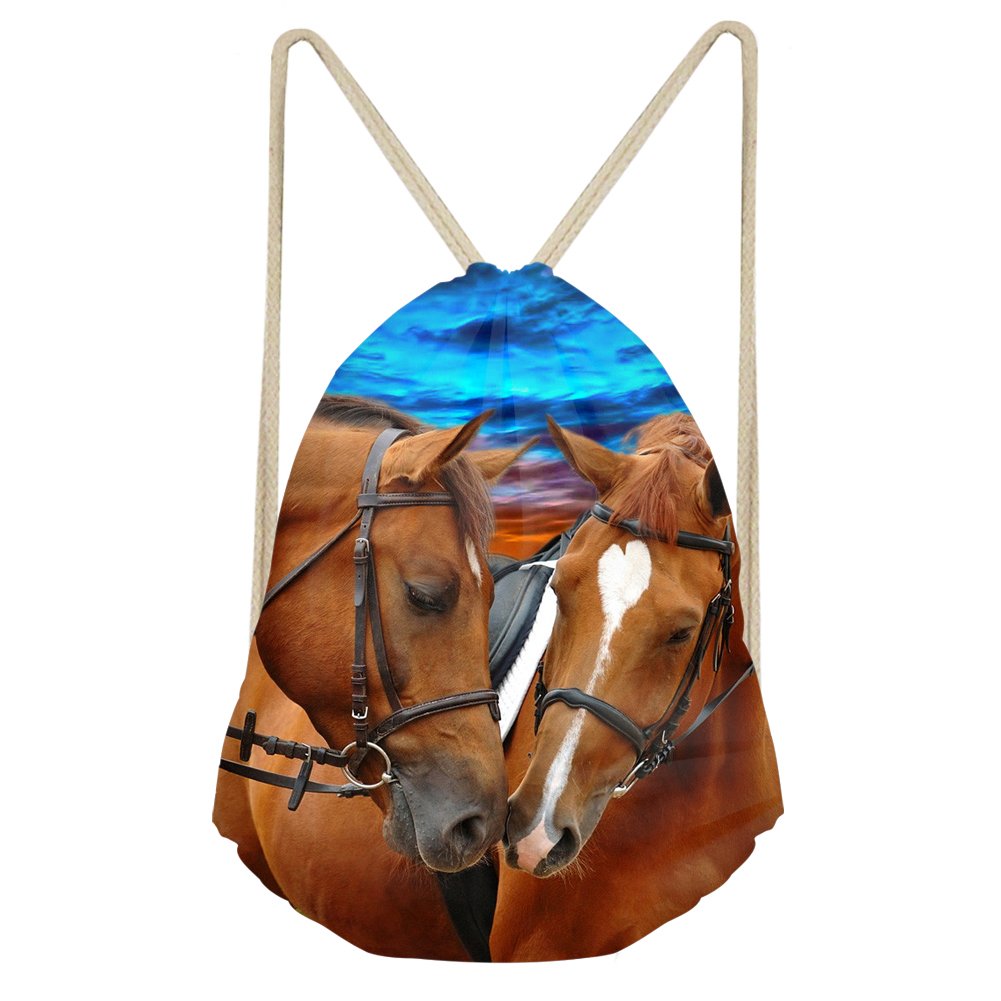 INSTANTARTS Brown Horse Lightweight Shoulder Backpack Shoes Sack Pack School Training Drawstring Bag