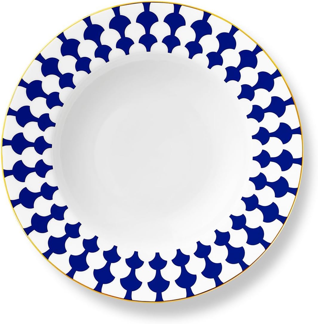 LBBC1116 Zelda Bone China Rimmed Bowl, 9", Navy/Gold