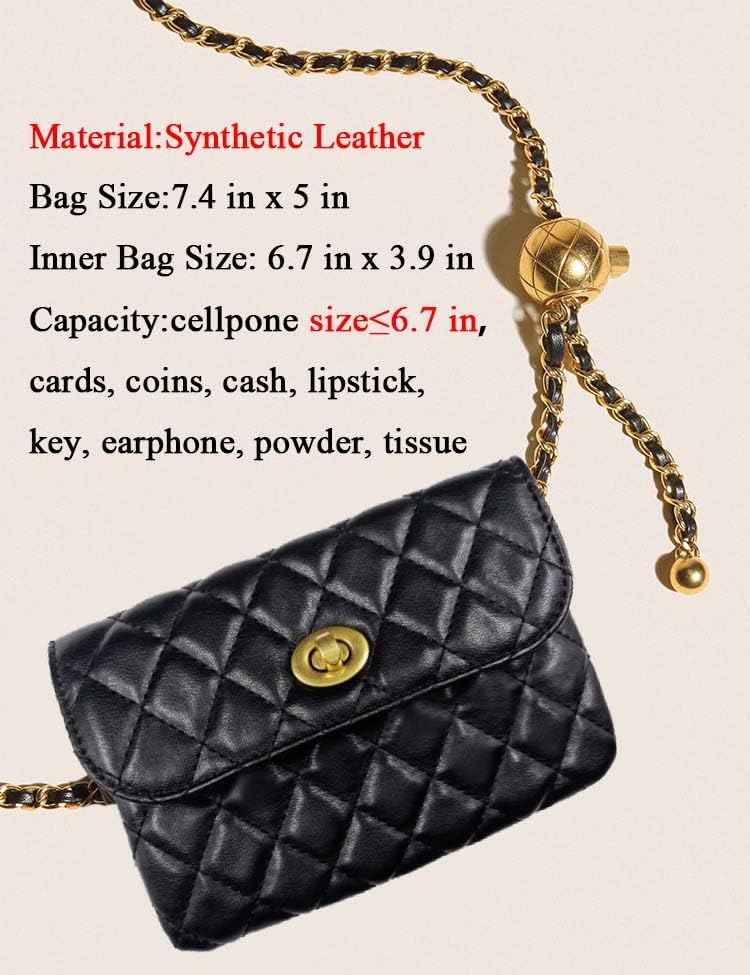 Leather Chain Belt Bag for Women Crossbody Waist Purse Fanny Pack Fashion Evening Clutch Mini Handbag Detachable - Image 2