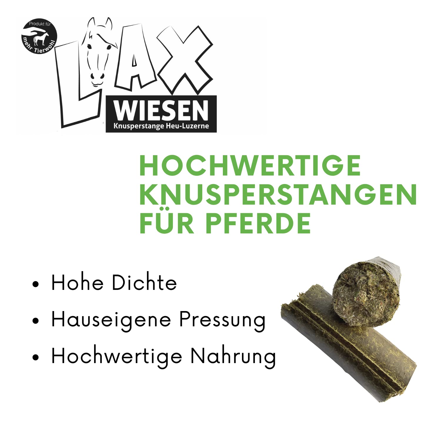 LAX Wiesenprodukte Lina do zabawy z brykietami dla koni I zdrowe przekąski z lucerny I karma uzupełniająca, konie, lucerna, przysmaki dla koni, bez zboża, zawartość 2 kg