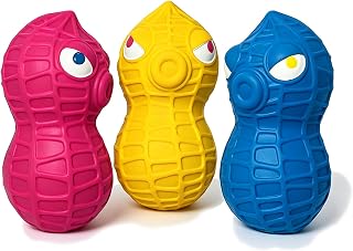 HOLYSTEED Squeaky Dog Toys for Large Dogs, Latex Peanut Dog Squeak Balls | 2.3"x2.5"x5.0" 3pcs, Cute Puppy Squeaky Balls for Dogs Big, Interactive Fun Natural Rubber Pet Toy for Indoor & Outdoor Play