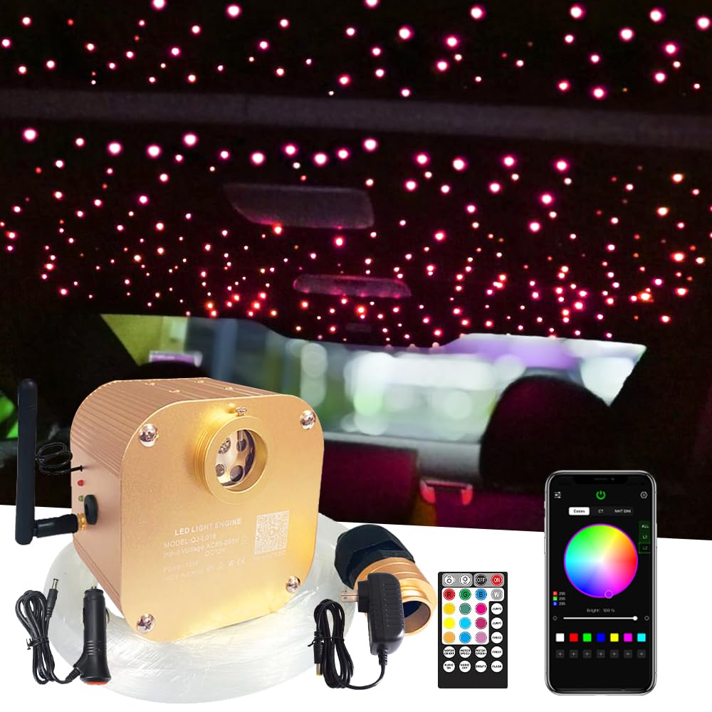 Firework Starlight Headliner Kit, Twinkle 16W Fibre Optic Lights Star Ceiling Light, RGBW Sound Sensor Light Source with Music+APP+Remote Control for Home&Car (550pcs*0.03in*13.1ft/4m)